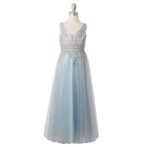 CINDERELLA COUTURE Blue Elegant AB Stone Length Tulle Dress Multi-Sizes 8017X.